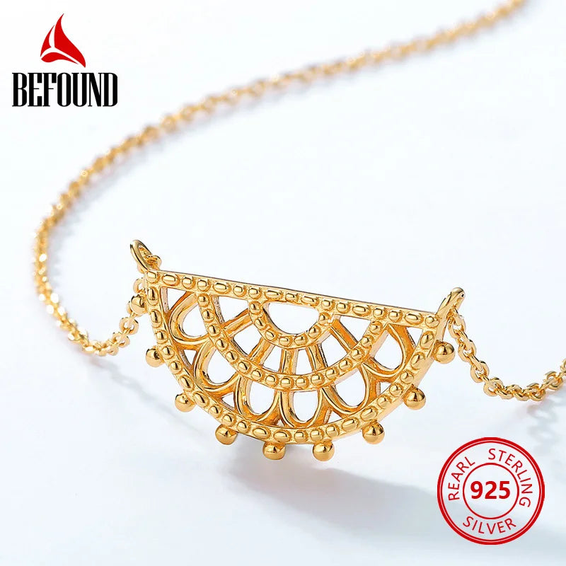 925 Silver Necklace for Women Half Moon Shape Pendants Plated Jewelry