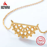 925 Silver Necklace for Women Half Moon Shape Pendants Plated Jewelry