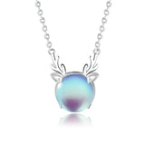 925 Silver Winter Moonlight Aurora Christmas Elk Deer Horn Necklace