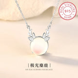 925 Silver Winter Moonlight Aurora Christmas Elk Deer Horn Necklace