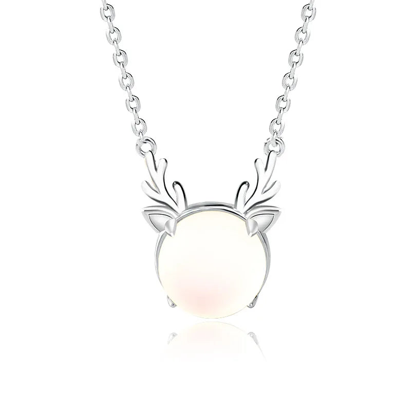 925 Silver Winter Moonlight Aurora Christmas Elk Deer Horn Necklace