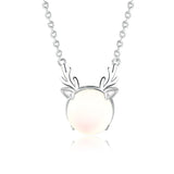 925 Silver Winter Moonlight Aurora Christmas Elk Deer Horn Necklace
