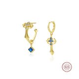 925 Silver Asymmetric Cross Sword Stud Earrings Retro Style