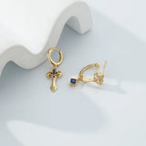 925 Silver Asymmetric Cross Sword Stud Earrings Retro Style