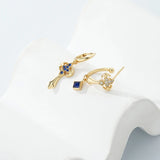 925 Silver Asymmetric Cross Sword Stud Earrings Retro Style