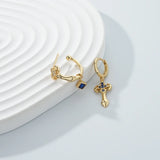 925 Silver Asymmetric Cross Sword Stud Earrings Retro Style