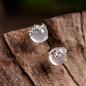 Yipu S925 Silver Moonlight Jade Plum Blossom Ear Studs