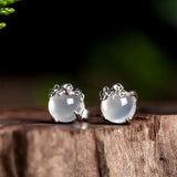 Yipu S925 Silver Moonlight Jade Plum Blossom Ear Studs