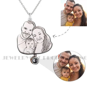 Family Photo Engraving Pendant + Photo Projection Stone Necklace Gift