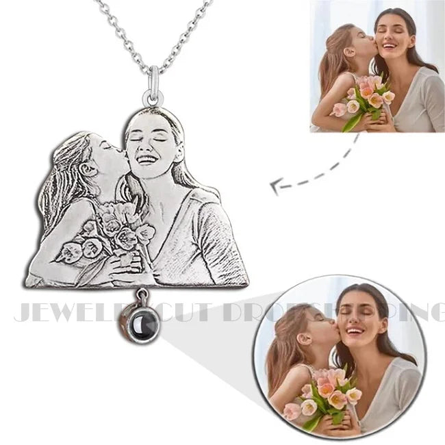 Family Photo Engraving Pendant + Photo Projection Stone Necklace Gift