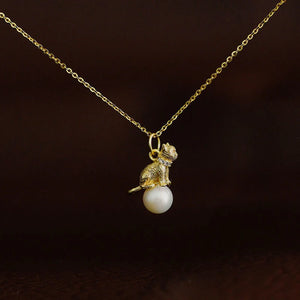 Diamond Collar Cat Pearl Necklace Pendant Art Jewelry