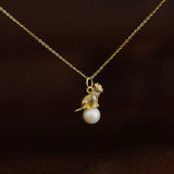Diamond Collar Cat Pearl Necklace Pendant Art Jewelry