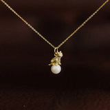 Diamond Collar Cat Pearl Necklace Pendant Art Jewelry