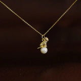 Diamond Collar Cat Pearl Necklace Pendant Art Jewelry