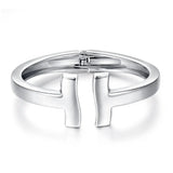 Silver Plated Double T Bangle Cuff Bracelet for Women Girls