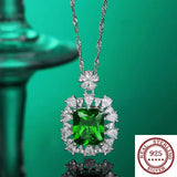 S925 Sterling Silver Green Diamond Pendant Necklace