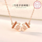 925 Silver Christmas Snow Flake Red Mitten Necklace Pendant Jewelry Xmas Gift