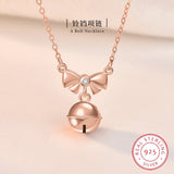 925 Silver Lace Ribbon Christmas Bell Necklace Pendant Xmas Gift