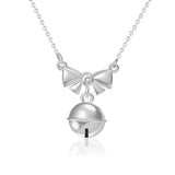 925 Silver Lace Ribbon Christmas Bell Necklace Pendant Xmas Gift