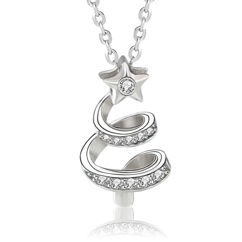 925 Silver Star Shine Christmas Tree Necklace Pendant Xmas Gift