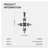 Hip Hop S925 Sterling Silver Cross Skull Pendant Necklace for Women