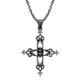 Hip Hop S925 Sterling Silver Cross Skull Pendant Necklace for Women