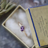 Vintage Silver Water Drop Amethyst Ring, Adjustable Size
