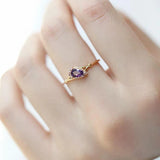 Vintage Silver Water Drop Amethyst Ring, Adjustable Size