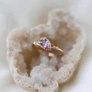 Vintage Silver Water Drop Amethyst Ring, Adjustable Size