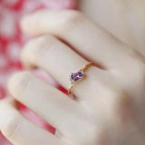 Vintage Silver Water Drop Amethyst Ring, Adjustable Size