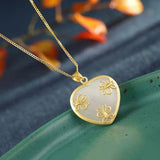 Hetian Jade Heart Butterfly Necklace Pendant Silver Jewelry