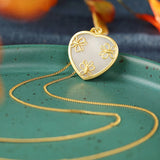 Hetian Jade Heart Butterfly Necklace Pendant Silver Jewelry