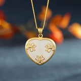 Hetian Jade Heart Butterfly Necklace Pendant Silver Jewelry