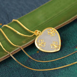 Hetian Jade Heart Butterfly Necklace Pendant Silver Jewelry