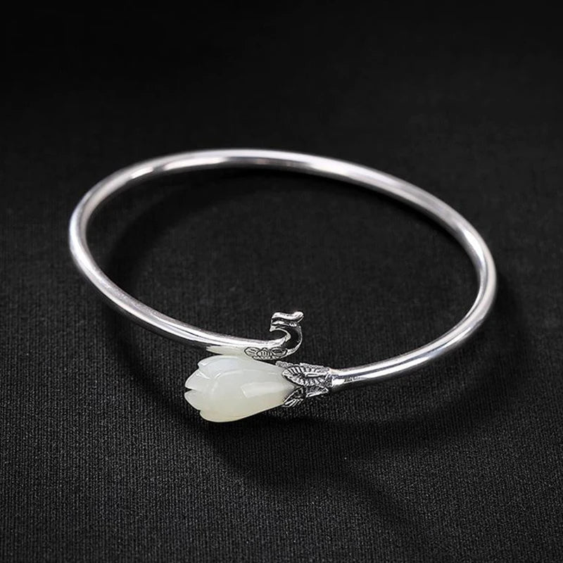 Natural Hetian Magnolia Flower Ladies Bracelet