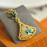 Hetian Jade Triangle Enamel Flower Pendant Necklace