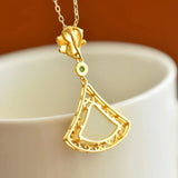 Hetian Jade Triangle Enamel Flower Pendant Necklace