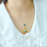 Hetian Jade Triangle Enamel Flower Pendant Necklace