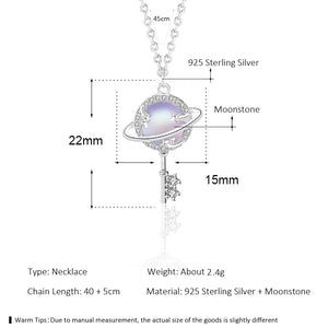 Sterling Silver Aurora Planet Key Necklace Moonstone Jewelry Gift