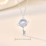 Sterling Silver Aurora Planet Key Necklace Moonstone Jewelry Gift