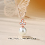 Lucky Clover Necklace 925 Silver Shell Bead Jewelry Birthday Gift
