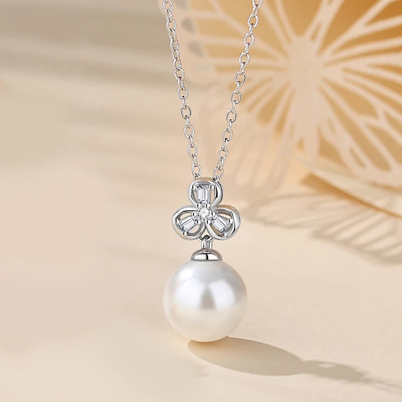 Lucky Clover Necklace 925 Silver Shell Bead Jewelry Birthday Gift