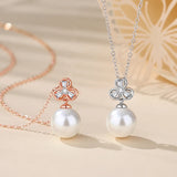 Lucky Clover Necklace 925 Silver Shell Bead Jewelry Birthday Gift