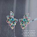 Silver Zircon Leaf Drops Earrings for Women