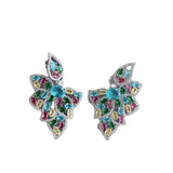 Silver Zircon Leaf Drops Earrings for Women