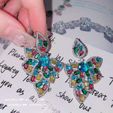 Silver Zircon Leaf Drops Earrings for Women