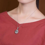 Magnolia Flower Plant Silver Pendant Necklace Retro Pattern Craft