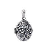 Magnolia Flower Plant Silver Pendant Necklace Retro Pattern Craft