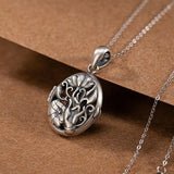 Magnolia Flower Plant Silver Pendant Necklace Retro Pattern Craft