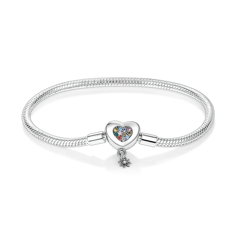 Multicolor Stone Heart Bracelet 925 Silver Jewelry
